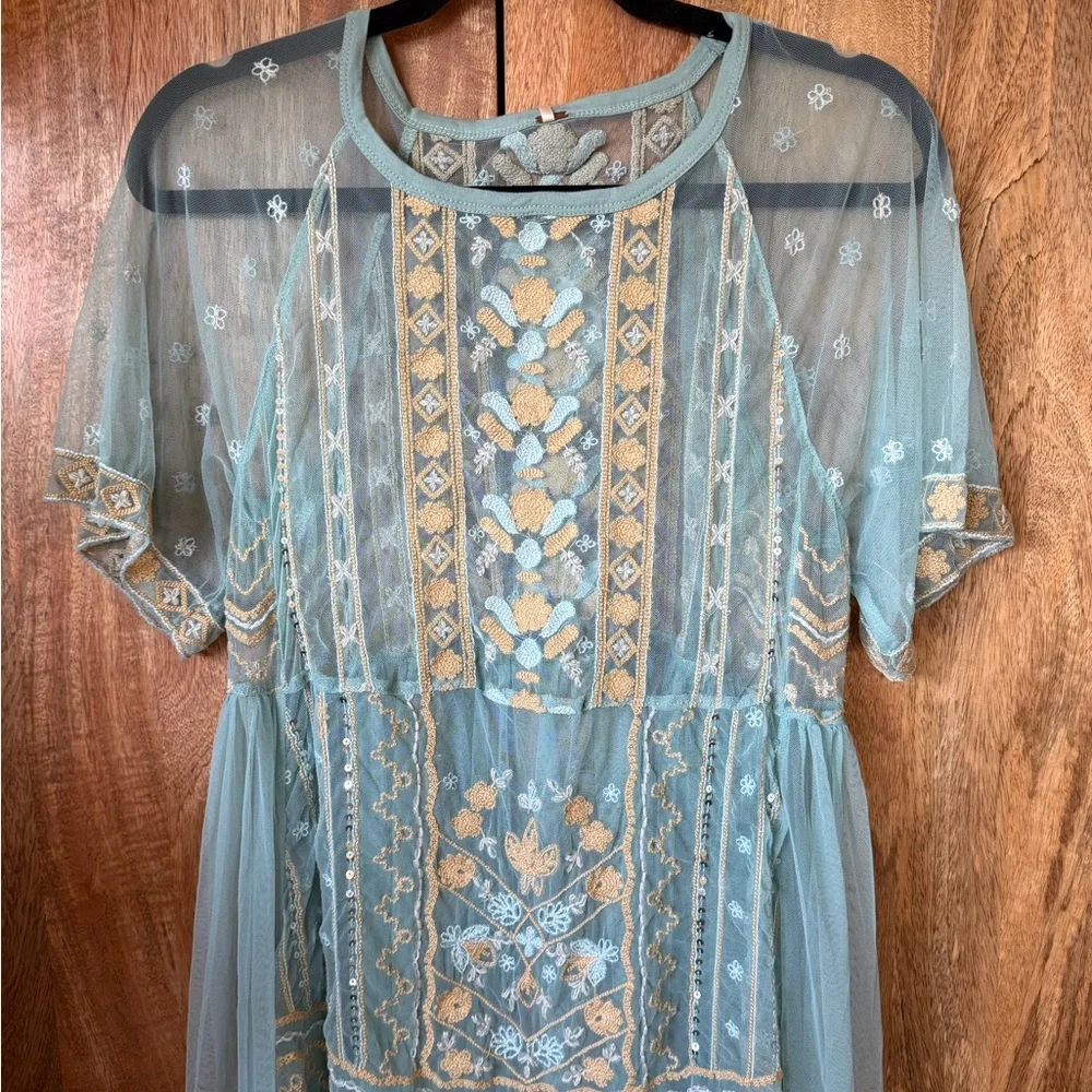 Free People Embroidered Blue and Gold Maxi Dress - Picture 2 of 6